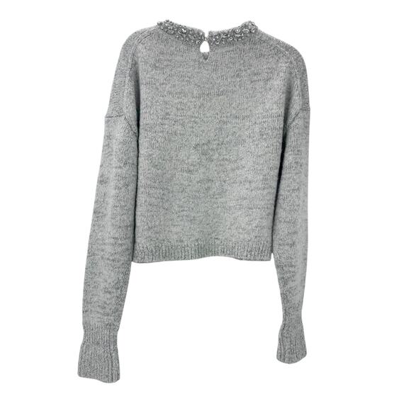 J. Crew Embellished Pullover Sweater Long Sleeve Light Grey Silver Size M NWT - Picture 5 of 12